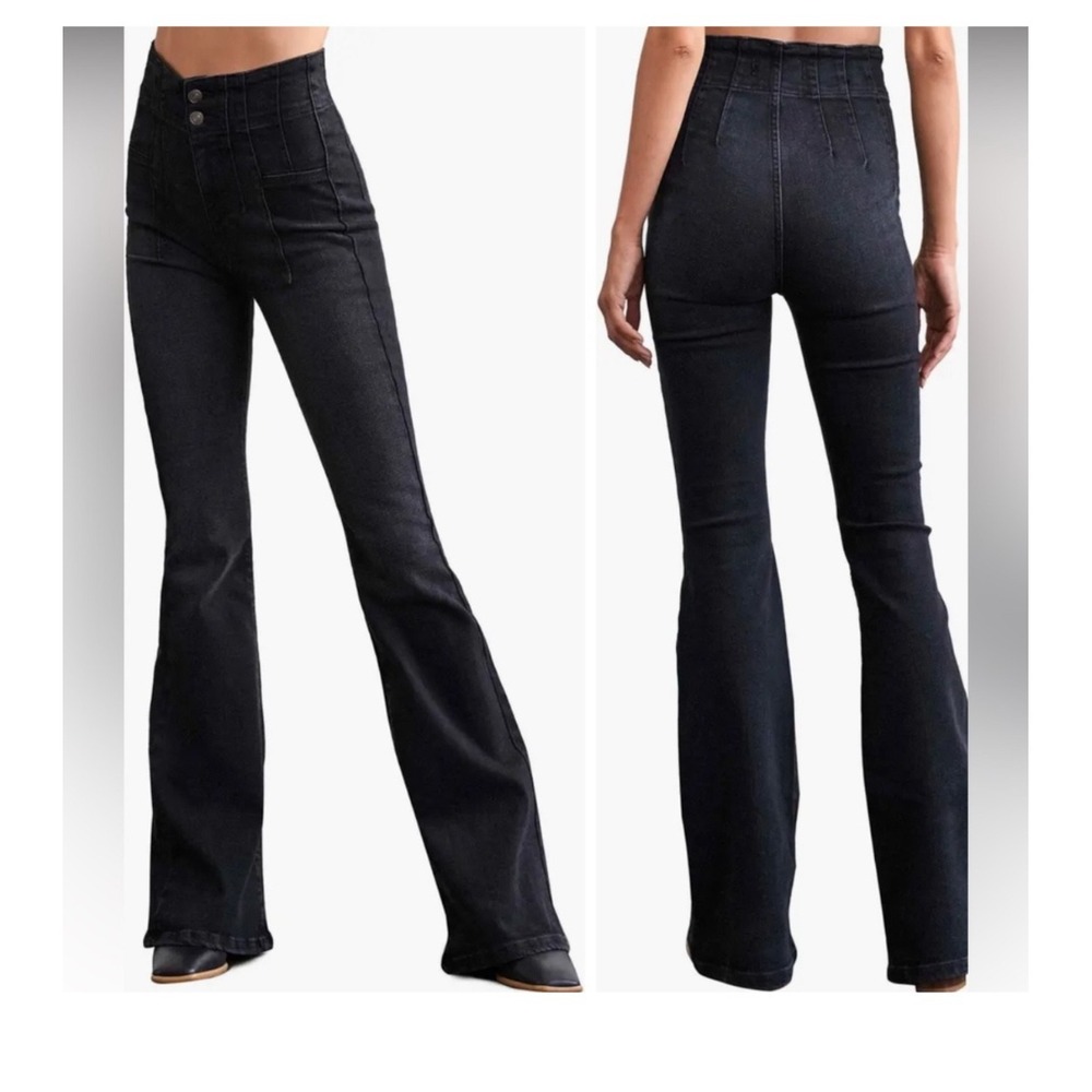 We The Free Jayde Flare Jeans Black High Rise Button Fly Size‎ 30
